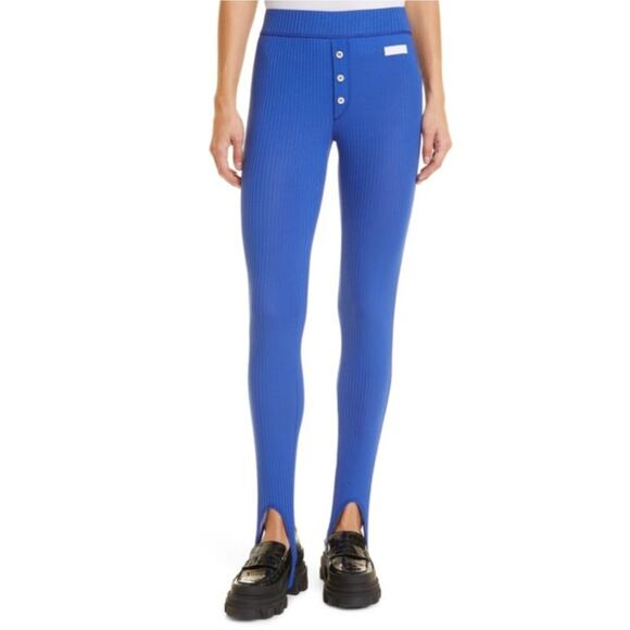 Ganni Royal Blue Tencel Ribbed Stirrup Leggings Size M - Picture 9 of 9